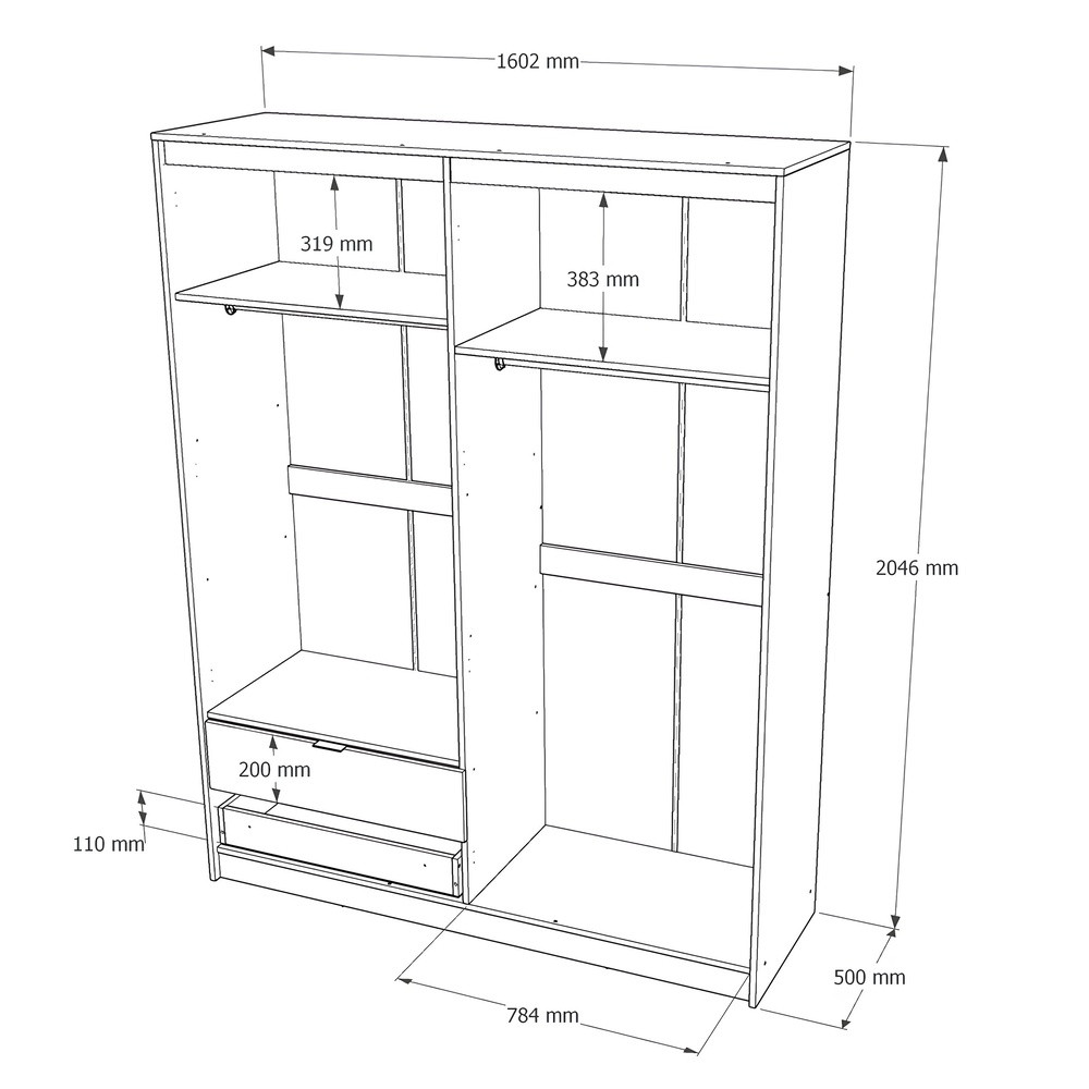Шкаф распашной для одежды с выдвижными ящиками (полки - штанга) Эверест Сити-1600 160,2х50х204,6 см Дуб сонома/Графит (DTM-071121) Львов - изображение 6