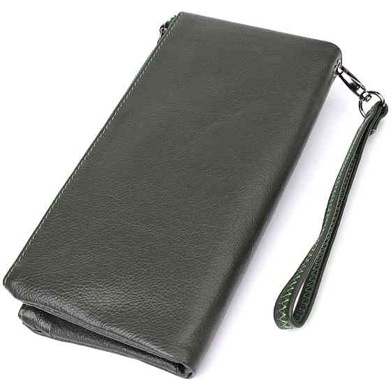 Красивий шкіряний гаманець на три відділення ST Leather 23110 Зелений Київ