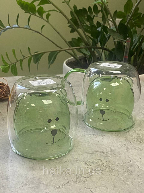 Піала без ручки чашка подвійне скло Olens "Зелений Умка" 250 мл зелена Київ - фото 2