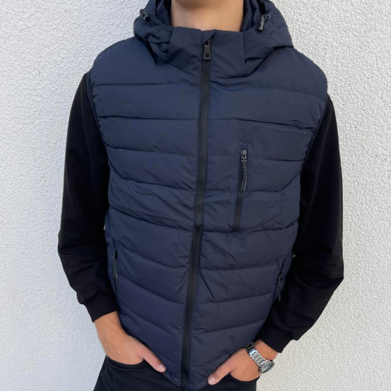 Чоловіча жилетка плащов стьобана безрукавка з капюшоном демісезонна з кишенею синя 3XL Одеса