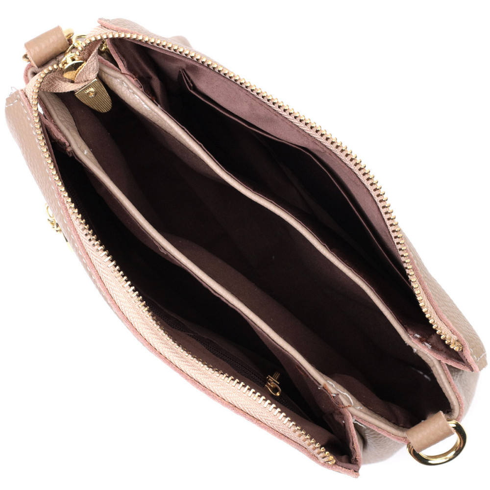 Шкіряна жіноча сумка з металевою прикрасою по середині Vintage 22609 Бежева Київ - фото 9