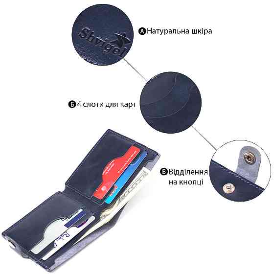 Компактное кожаное портмоне для мужчин Shvigel 16465 Синий Киев