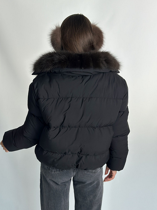 Жіноча куртка пуффер з натуральним хутром песця Чорний L Харків - фото 3