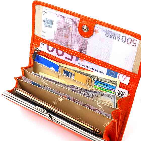 Яркий женский кошелек из натуральной зернистой кожи CANPELLINI 21706 Оранжевый Киев