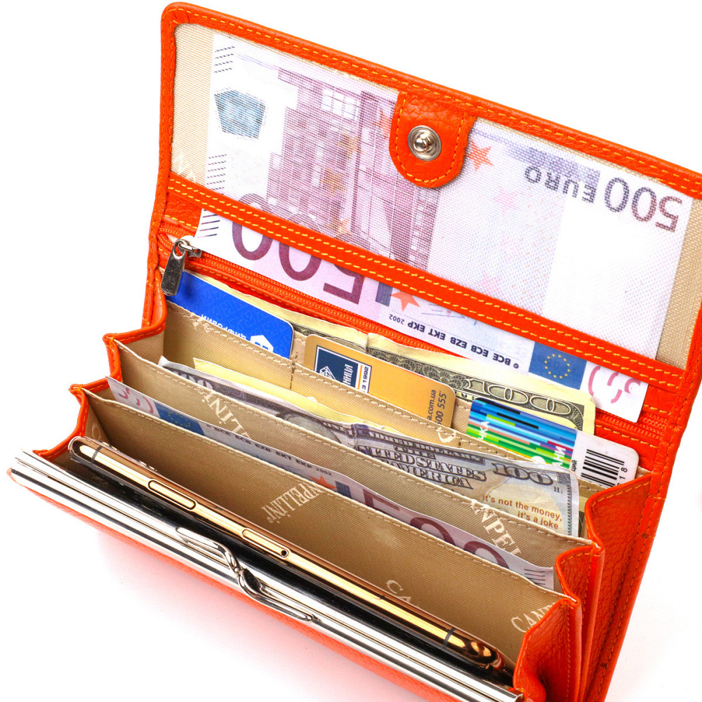 Яркий женский кошелек из натуральной зернистой кожи CANPELLINI 21706 Оранжевый Киев - изображение 6