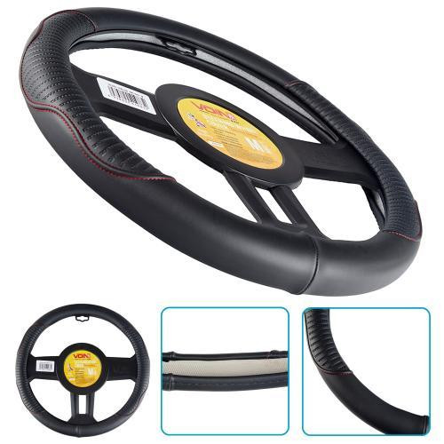 Чохол на кермо VLOD-24LC8 чорний-червоний M шкіра з одним швом Харків - фото 1