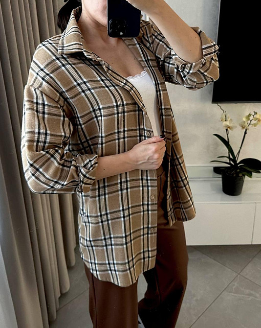 Женская повседневная рубашка в клетку на пуговицах Беж, 54/58 Одесса - изображение 7