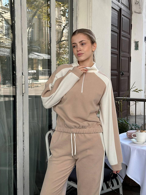 Жіночий стильний теплий костюм з двостороннього флісу. Бежевий, 42/44 Одеса - фото 4