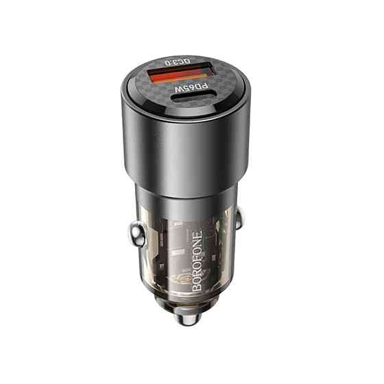 Автомобильное зарядное устройство BOROFONE BZ20A Smart 83W dual port PD65W+QC3.0 Transparent Black Одесса
