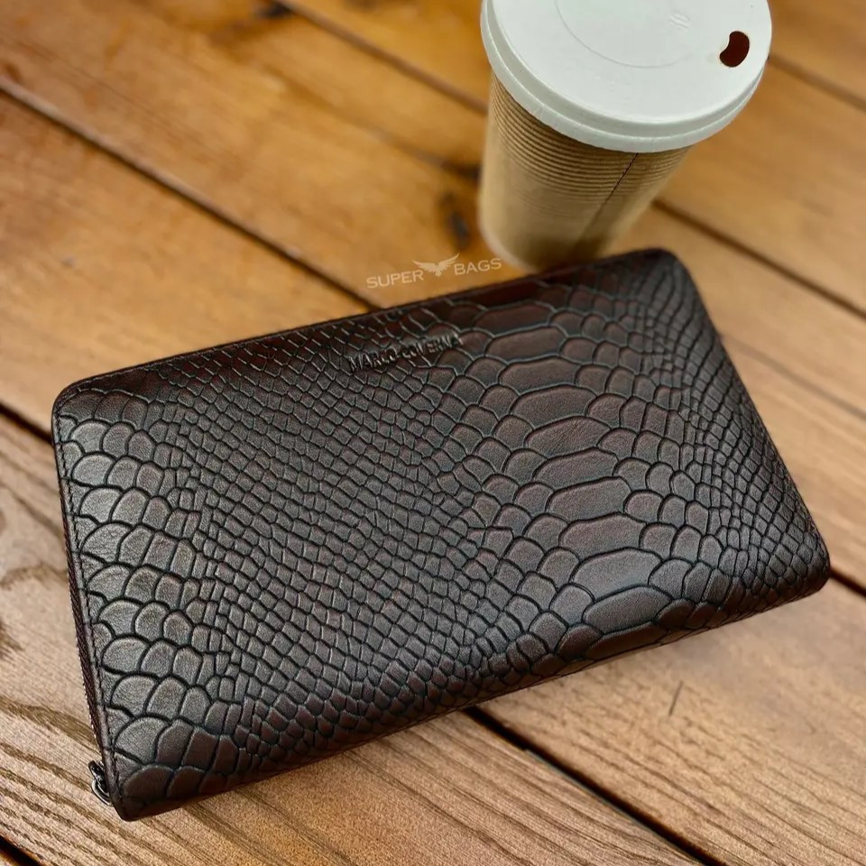 Коричневий гаманець-клатч на блискавці з блоком під картки із натуральної шкіри Marco Coverna MC086-5901С Кам'янське - фото 1