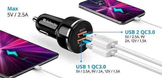 Автозарядка 2xUSB 36W (2xUSB-A) QC3.0,3А UCA-80 чорна Defender Винница