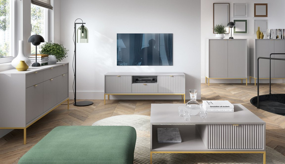 Комод Perfect Home Новая/Nova 3-дверный с 3 ящиками и золотыми ножками KSZ154 Серый (PFH-091243) Днепр - изображение 5