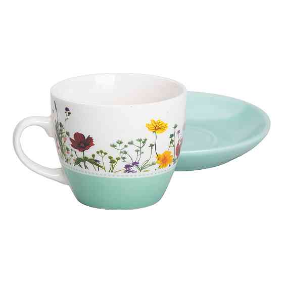 Liling Rongxiang Ceramic порцелянова чашка з блюдцем 250 мл з квітами Зелена RX-N24723GR Київ