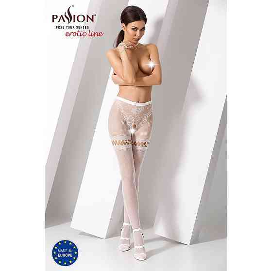 Сітчасті колготки з відкритим доступом Passion S015 One Size, White, імітація панчіх і трусиків Sex Aura Київ