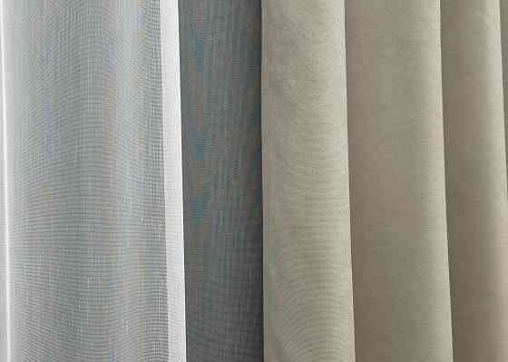 Комплект штор VR-Textil Микровелюр Petek 100х270 2шт и Тюль 400х270 1488ш-1153т Бежевый с белым 71-057/2 Киев