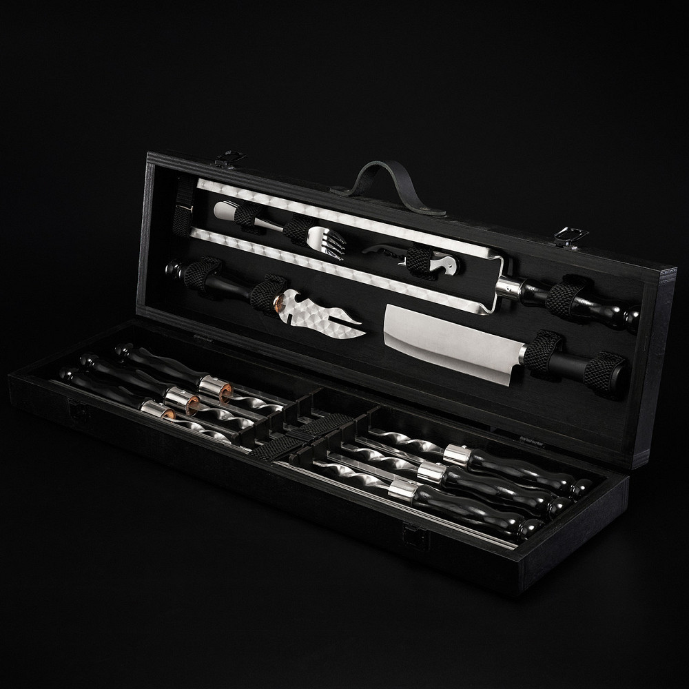 Шампури подарункові набір бокс для пікніка гриля та барбекю Оригінальні Віп подарунки на день народження татові, хлопцю, Тернопіль - фото 1