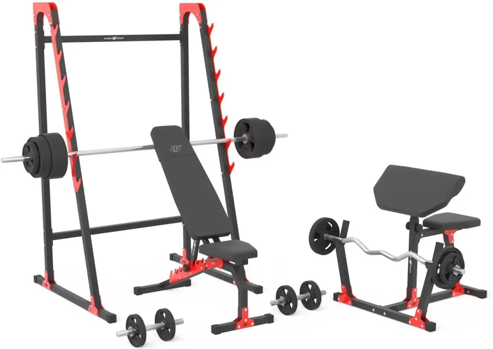 Тренажер Marbo Спорт Zestaw Mh10_136kg_Kier_G Лавка Dwustronna + Stojaki Wielopoziomowe Scotta Gryfów I Киев - изображение 1