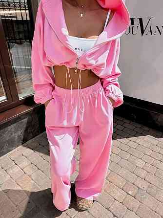 Женский стильный оверсайз костюм двойка: худи и штаны двунитка 42/46, Барби Одесса