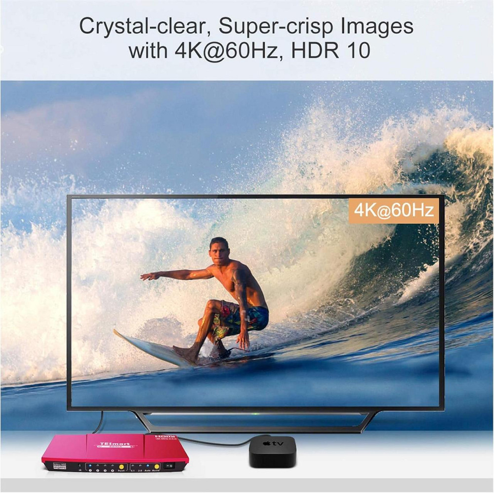 HDMI переключатель TESmart 4x1 4K 60Hz UHD оптический аудиовыход пульт ДУ поддержка HDR, Dolby Vision, красный Киев - изображение 9
