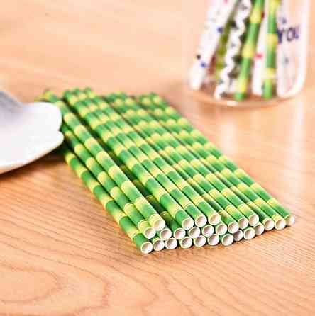 Коктейльні трубочки з принтом бамбука 25 штук 20 см зелений Київ