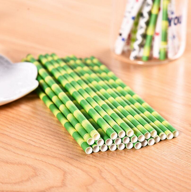 Коктейльні трубочки з принтом бамбука 25 штук 20 см зелений Київ - фото 5