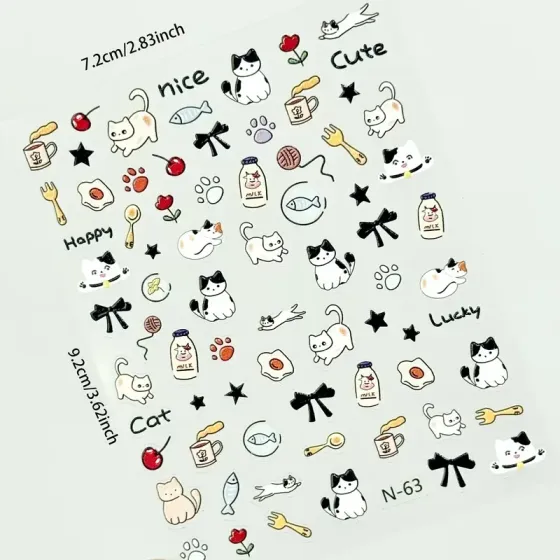 3D наклейки для нігтів із котиками – водостійкі самоклеючі наліпки Київ