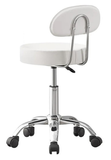 Крісло табурет на колесах зі спинкою кругле Bonro B-491 стілець майстра косметолога Білий Київ - фото 2