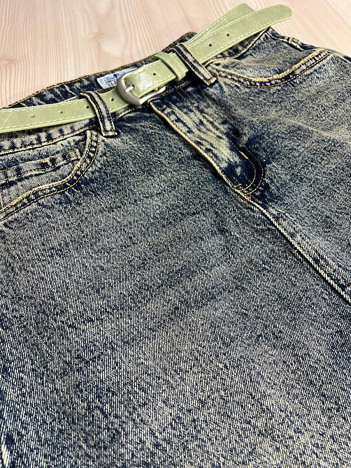 Юбка женская джинсовая ZJY 68005 длина ниже колена боковые разрезы зеленый ремешок синяя, синий, З4 Киев - изображение 4