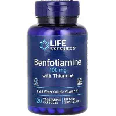 Вітамінно-мінеральний комплекс Life Extension Бенфотіамін з тіаміном, 100 мг, Benfotiamine with Thiamine, 120 вегета (LEX-92012) Вінниця