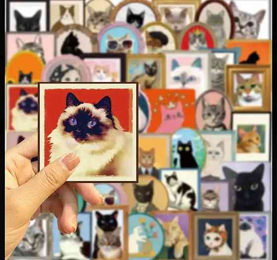 Набор винтажных наклеек с котами, 50 шт Киев