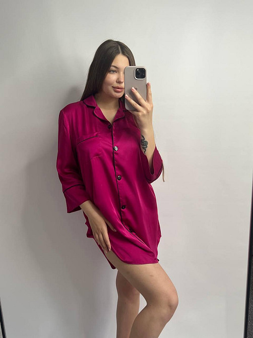 Жіноча нічна сорочка подовжена шовкова Малиновий L Харків - фото 4