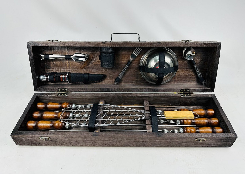 Подарунковий набір шампурів в дерев'яному кейсі для пікніка РОБІНЗОН HAPPY DAYS Тернопіль - фото 1