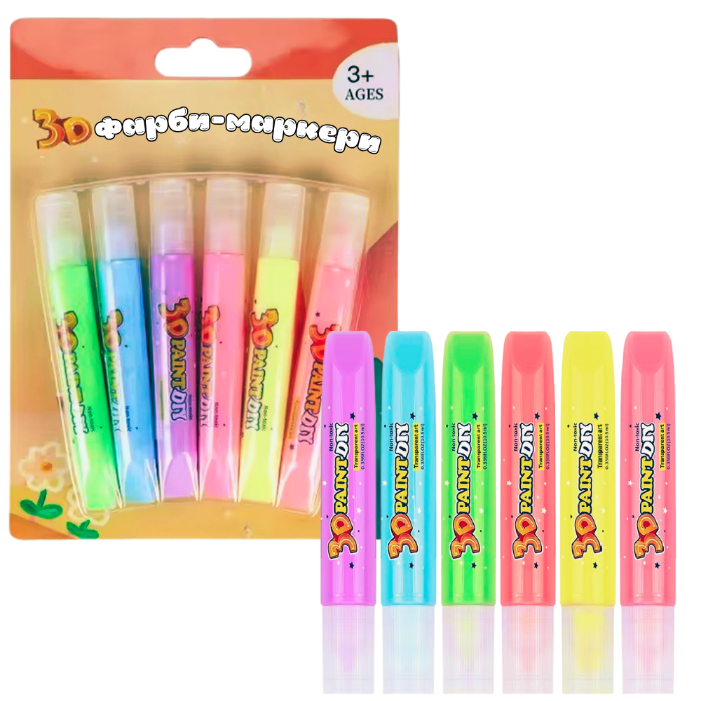 Флуоресцентні фарби 3D, вітражні маркери для творчості, 6 яскравих кольорів Кам'янець-Подільський - фото 5