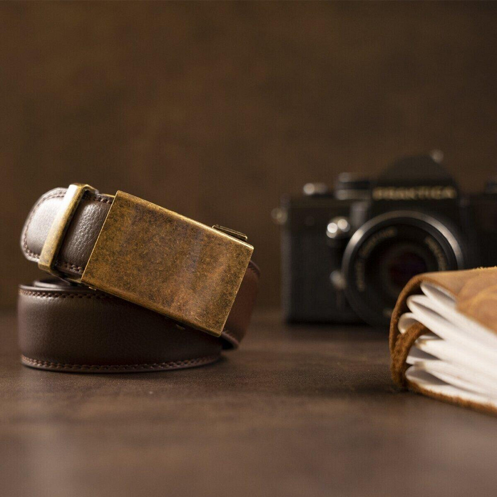 Ремінь з натуральної шкіри з автоматичною пряжкою латунь Vintage 20309 Коричневий Київ - фото 8