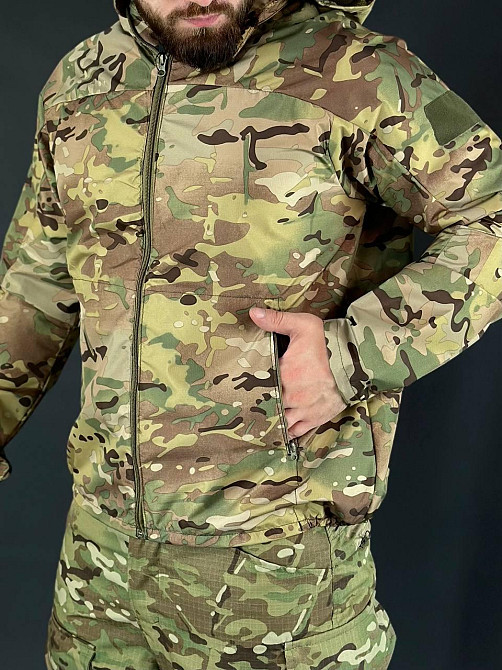 Водонепроницаемая армейская летняя куртка мультикам мужская ветровка с капюшоном для военнослужащего WAR Львов - изображение 8