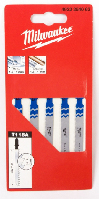 Полотна для лобзика T118A MILWAUKEE, 55мм/ крок зубу 1,2мм, (5шт), (універсальні) Одеса - фото 1