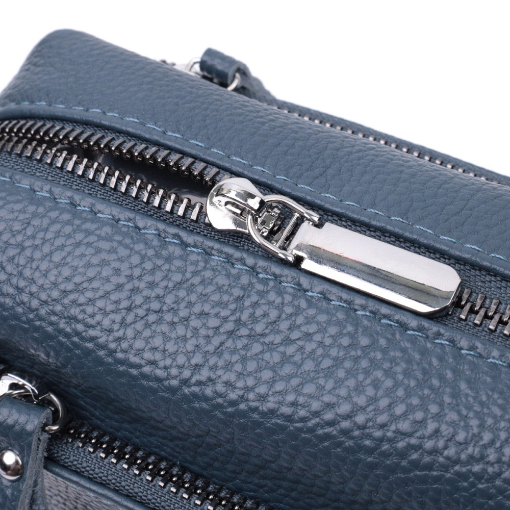 Жіноча шкіряна сумка зі стильним бігунком Vintage 22652 Синя Київ - фото 7