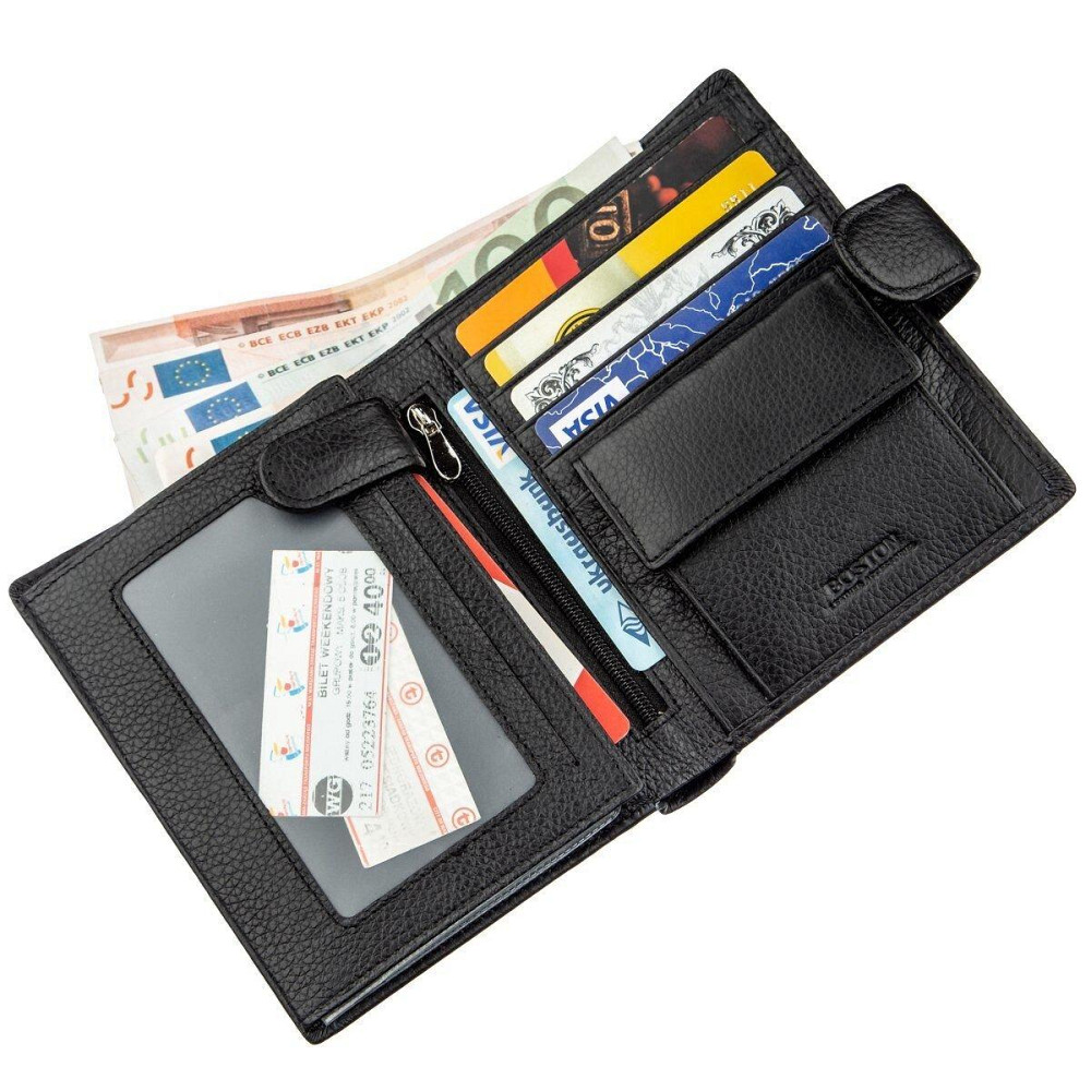 Кожаное мужское портмоне на кнопке Boston 18822 Черный Киев - изображение 5