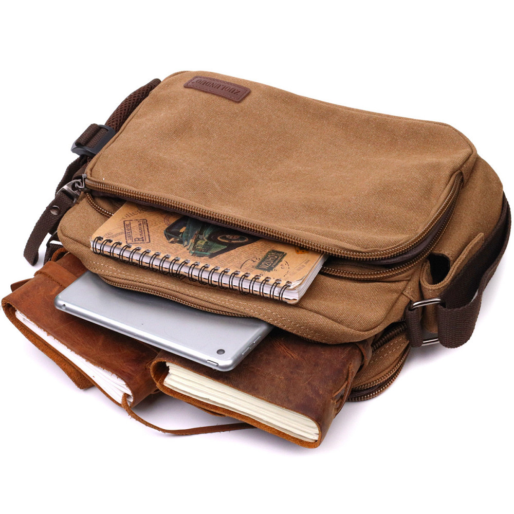 Містка чоловіча сумка месенджер із щільного текстилю Vintage 22205 Коричневий Київ - фото 4
