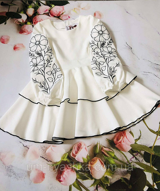 Червоно-вишнева сукня з вишивкою на рукавах Поділля Кривий Ріг - фото 4