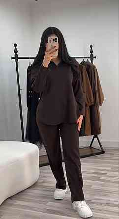 Жіночий стильний повсякденний костюм з V-вирізом двонитка Шоколад, 60/62 Одеса