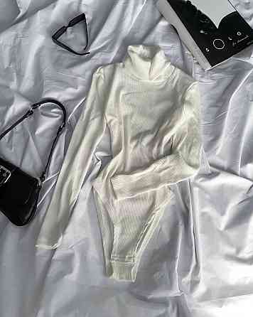 Жіночий стильний теплий боді-гольф ангора рубчик Молочний Одеса