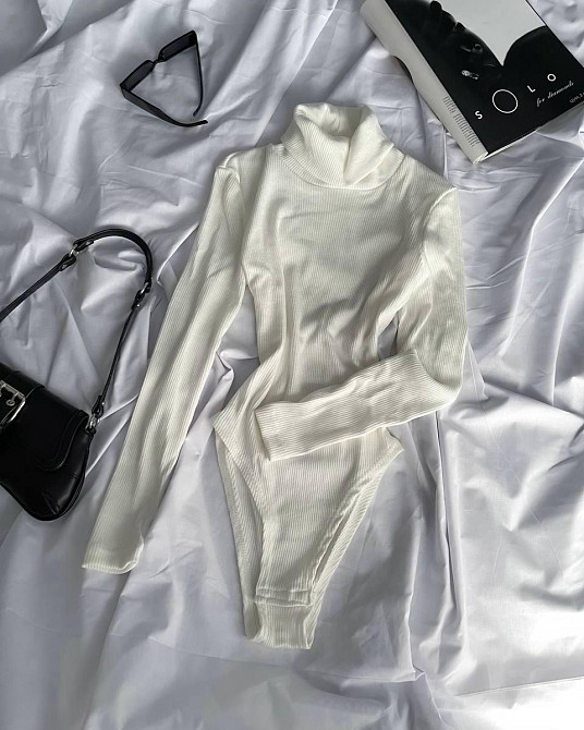 Жіночий стильний теплий боді-гольф ангора рубчик Молочний Одеса - фото 2