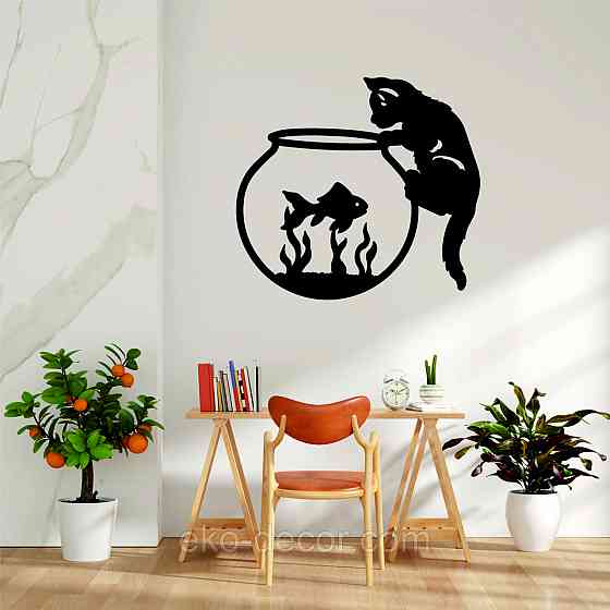 Декоративне настінне Панно «Кіт» Декор на стіну 90*82 см, Чорний Київ