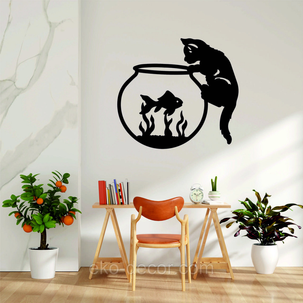 Декоративне настінне Панно «Кіт» Декор на стіну 90*82 см, Чорний Київ - фото 1