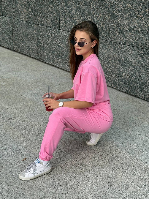 Спортивный костюм женский футболка и штаны джогеры Розовый XS-S Харьков - изображение 2