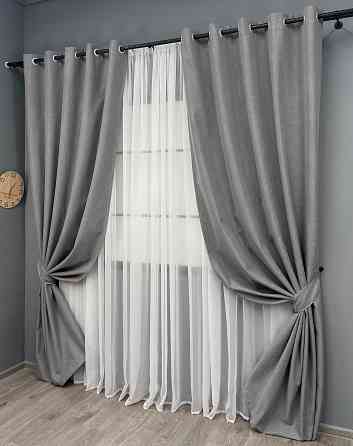 Комплект штор на люверсах VR-Textil Блэкаут двусторонний ASHEN NIGHT № 1851ш Серый 150х270 см 2 шт (37-0291) Киев