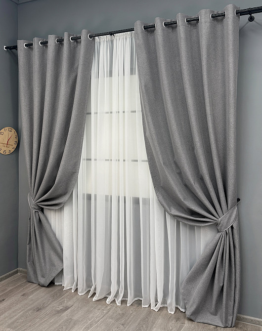Комплект штор на люверсах VR-Textil Блэкаут двусторонний ASHEN NIGHT № 1851ш Серый 150х270 см 2 шт (37-0291) Киев - изображение 3