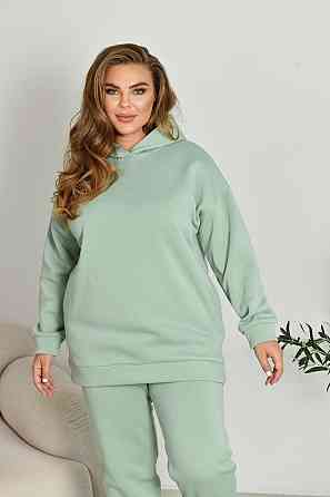 Женский прогулочный костюм: худи и штаны батал в спортивном стиле трехнитка на флисе Фисташковый, 56/58 Одесса