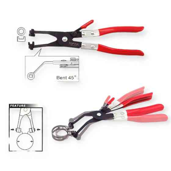 Съёмник хомутов пружинных (патрубков) с фиксатором изогнутый на 45° 235мм Мукачево